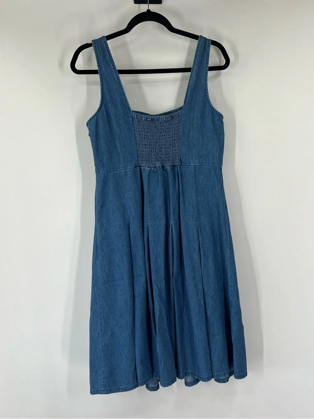 J. Crew Pleated Chambray Denim Sleeveless Square Neck Dress